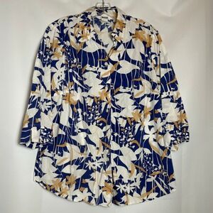 Alia Womens 18W Button Up Shirt Floral Quilted Cotton 3/4 Sleeve Blouse Hawaiian